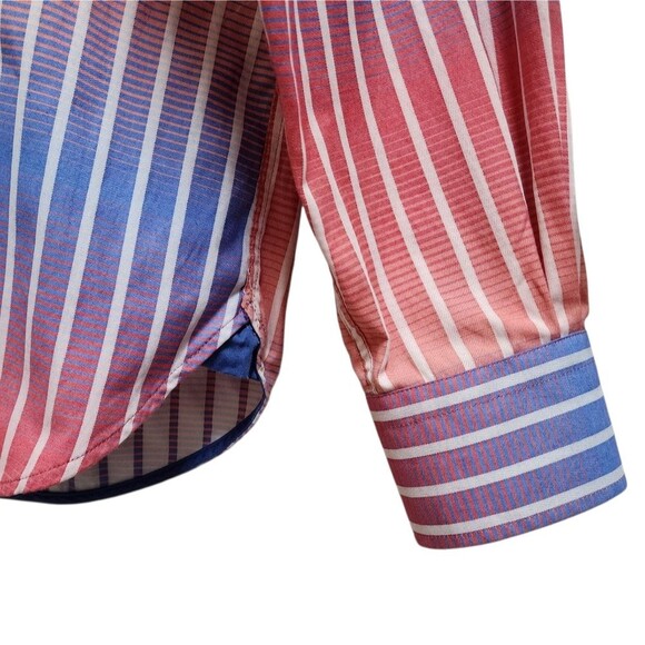 Luchiano Visconti Shirt Mens XL Blue Red Striped Cotton Modal Button Flip Cuff - Picture 16 of 16